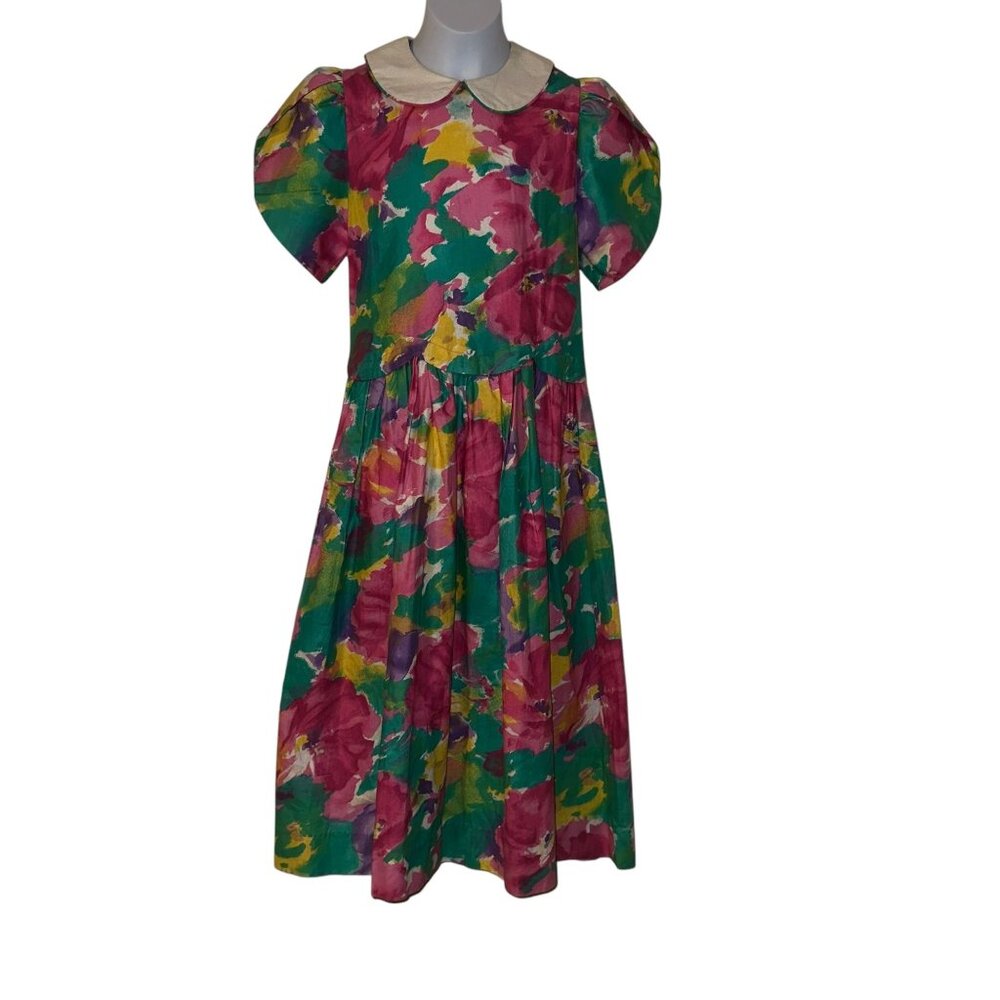 Vintage Cary San Francisco Dress Big Girls 14 Bright Floral Modest Long Maxi